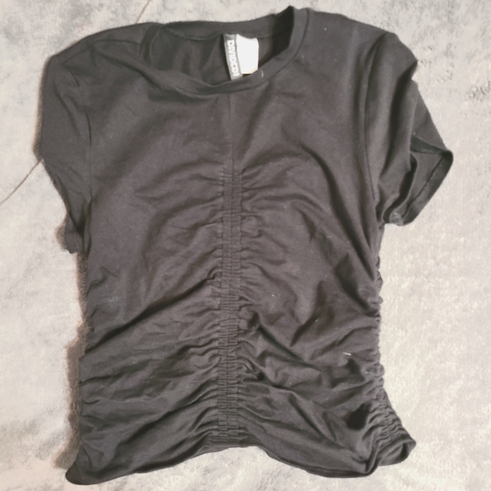 H&M Black Ruched Short Sleeve Top